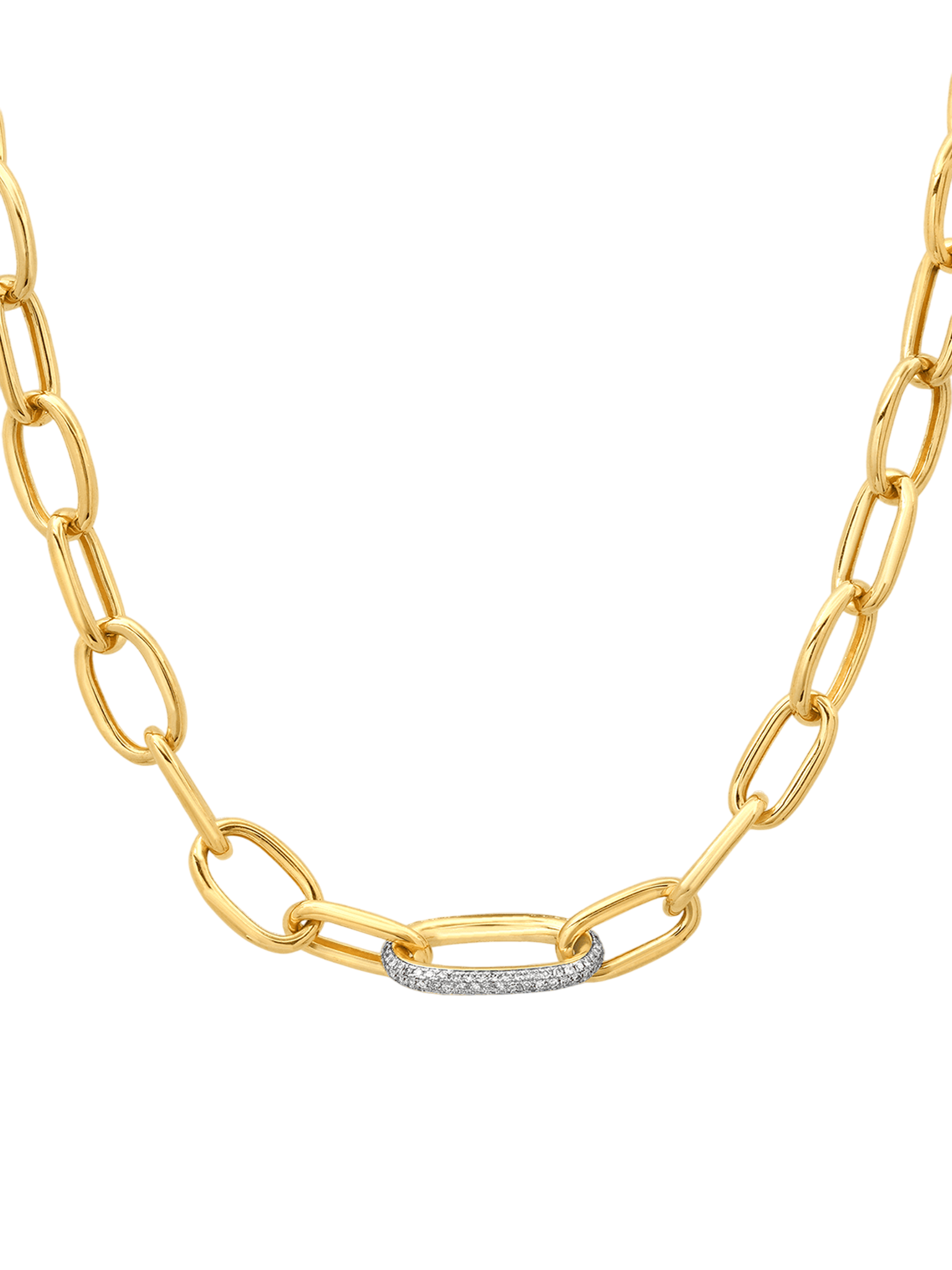 Long rectangular chain necklace with white pavé diamond link